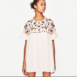 Zara White Embroidered Playsuit Romper - Size M